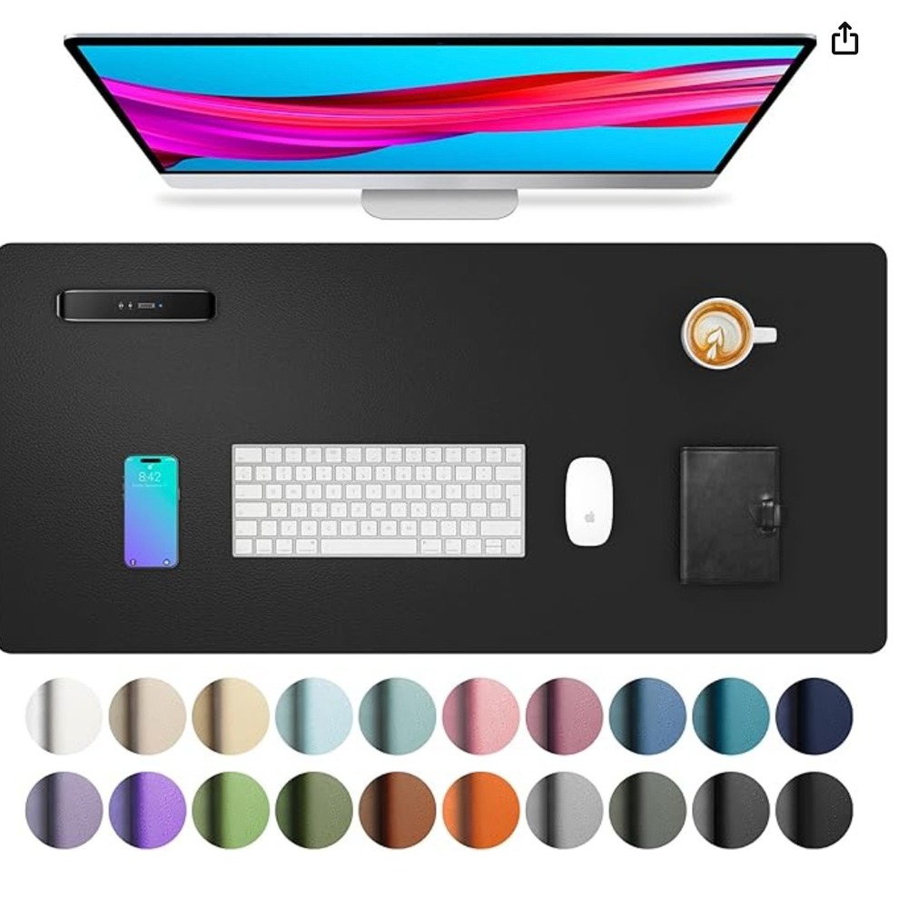 Aothia Non Slip Waterproof PU Leather Desk Pad Protector 23.6" x 13.7", Black